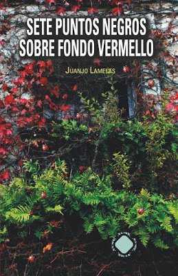 Sete puntos negros sobre fondo vermello