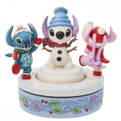 Figura Decorativa Stitch & Angel Con Muñeco De Nieve Rotativ