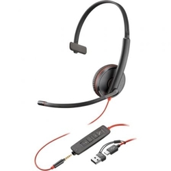 Auricular Poly Blackwire 3215 + 3.5Mm + Adaptador Usb-C/A/ C