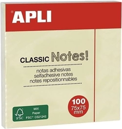 PACK 12 TACOS NOTAS ADHESIVAS 75X75MM APLI AMARELO