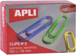 BOX OF 10 BOXES OF 100 COLORED CLIPS 32MM N.2 APLI