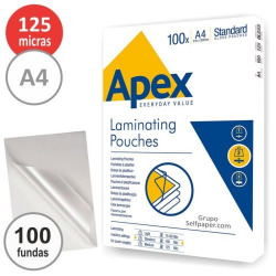 PACK OF 100 LAMINATING SHEETS A4 125 MICRAS SHINY APEX