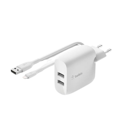 Cargador Belkin Wcd001Vf1Mwh 24W 2X Usb Tpo A + Cable Lightn