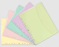 JOGO 5 CAPA ENVELOPE PERFURADO A4 FECHO VELCRO C.PASTEL