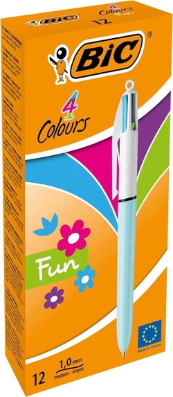 C/12 BOLIGRAFOS BIC 4 COULEURS FUN POINTE 1MM PASTEL