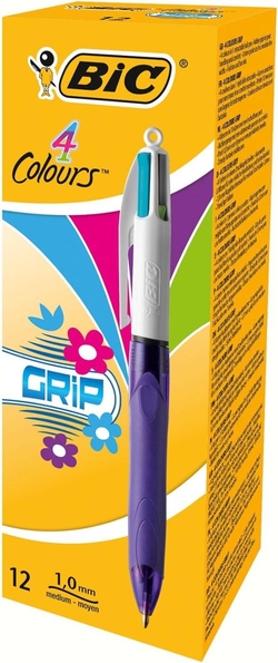 C/12 BOLIGRAFOS BIC 4 CORES FASHION GRIP PUNTA 1MM