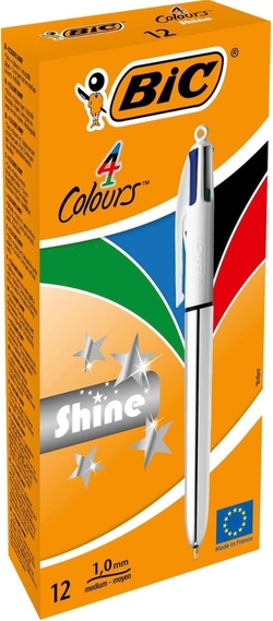 C/12 CANETAS BIC 4 CORES SHINE PRATA PONTA 1MM