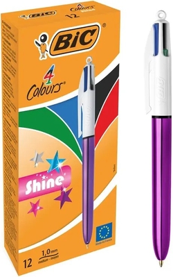 C/12 BOLIGRAFOS BIC 4 COULEURS SHINE MORADO GOLD POINTE 1MM