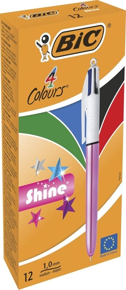 C/12 BOLIGRAFOS BIC 4 COULEURS SHINE ROSA POINTE 1MM