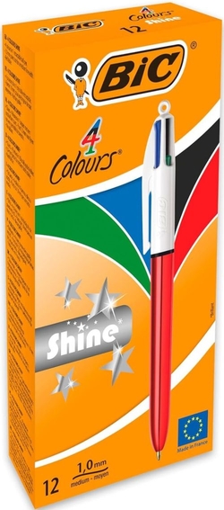 C/12 BOLIGRAFOS BIC 4 COULEURS SHINE ROUGE BCL POINTE 1MM