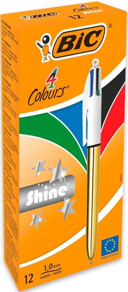 BOX 12 PENS BIC 4 COLORS SHINE GOLD 1MM TIP