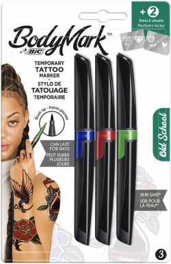 BLISTER 3 MARCADORES BODYMARK + 2 MODELOS PARA TATUAGENS