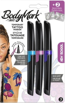 BLISTER 3 MARCADORES BODYMARK + 2 MODELOS PARA TATUAGENS