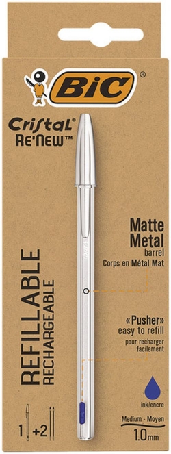 PACK BIC CRISTAL RE'NEW METALICO RECARGABLE COULEUR BLEU