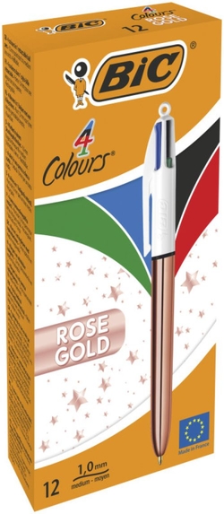 C/12 BOLIGRAFOS BIC 4 COULEURS SHINE ROSE GOLD POINTE 1MM