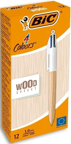 C/12 BOLIGRAFOS BIC 4 CORES WOOD STYLE 1MM