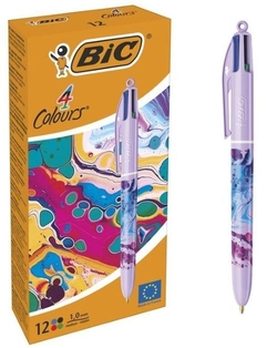 C/12 BOLIGRAFOS BIC 4 COULEURS HYDRO PURPLE POINTE 1MM