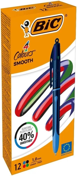 C/12 CANETAS BIC 4 CORES SMOOTH DROP PONTA 1MM