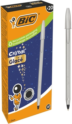 C/20 BOLIGRAFO BIC CRISTAL GLACE PRATA TINTA NEGRA