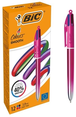 C/12 BOLIGRAFOS BIC 4 CORES SMOOTH GRADIENT ROSA 1MM