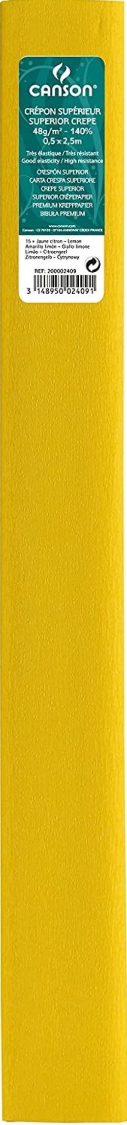 ROLO CONTINUO PAPEL CRESPON 50X250CM AMARELO LIMÃO 30G