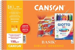Bloc dibujo basik premium espiral a4+ 20h 150g. liso + Estuche 12 ceras giotto gratis