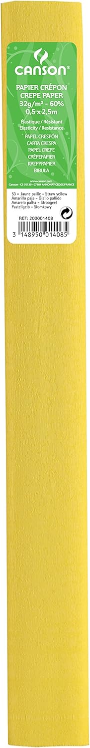 PACK/10 CONTINUOUS ROLLS CREPE PAPER 50X250CM STRAW YELLOW