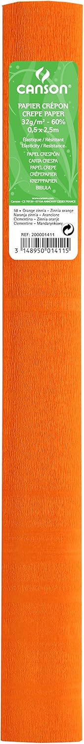 PACK/10 CONTINUOUS ROLL CREPE PAPER 50X250CM MANDARIN 32G