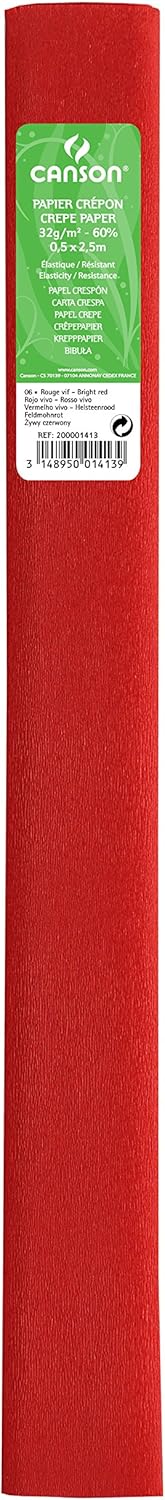 PACK/10 CONTINUOUS ROLL CREPE PAPER 50X250CM BRIGHT RED 32G