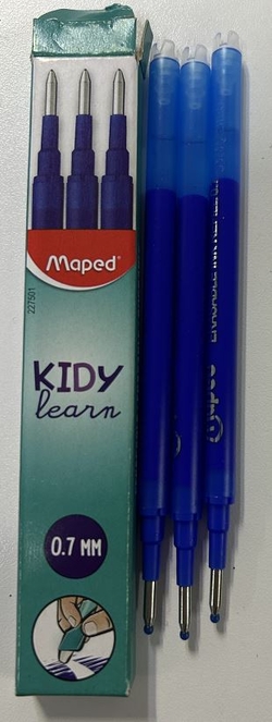 ESTOJO 3 RECARGA KIDY LEARN APAGÁVEL AZUL 0.7MM