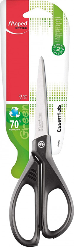 OFFICE SCISSORS 21CM ASYMMETRIC ESSENTIALS GREEN MAPED
