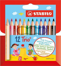 ESTOJO 12 LÁPIS CORES TRIO GRUESO CURTO STABILO