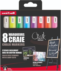 BLISTER OF 8 UNI-CHALK LIQUID CHALK MARKERS, ASSORTED COL