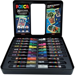 CAIXA METALICA 20 MARCADORES UNI-POSCA POP COLOURS
