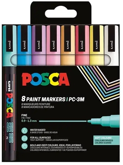 BLISTER 8 MARCADORES UNI-POSCA PC5M CORES SOFT 1,8-2,5MM