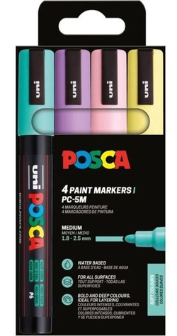 ESTOJO 4 MARCADORES UNI-POSCA PC5M CORES SOFT 1,8-2,5MM