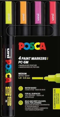 ESTOXO 4 MARCADORES UNI-POSCA PC5M CORES NEON 1,8-2,5MM