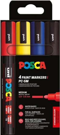 ESTUCHE 4 ROTULADORES POSCA PC5M UNI-BALL COLORES SURTIDOS