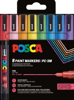 ESTOXO 8 ROTULADORES POSCA PC3MR UNI-BALL PURPURINA