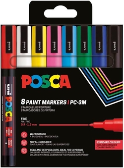 ESTOXO 8 ROTULADORES POSCA PC3MR UNI-BALL CORES BASICOS