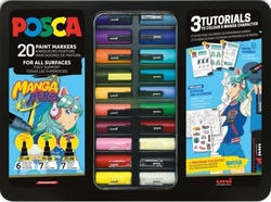 CAIXA METALICA 20 MARCADORES UNI-POSCA MANGA HERO