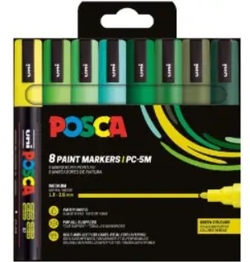 8-PACK OF POSCA PC5M UNI-BALL MARKERS, GREEN COLORS