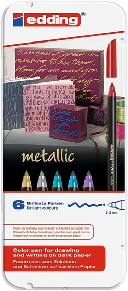 CAIXA METALICA 6 MARCADORES EDDING 1200 CORES METALIC SUR