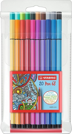 ESTOJO 20 CORES SORTIDOS STABILO PEN 68 PONTA MEDIA