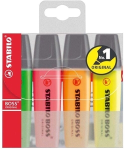 ÉTUI 4 MARQUEURS FLUORESCENTES STABILO BOSS 70 ORIGINAL