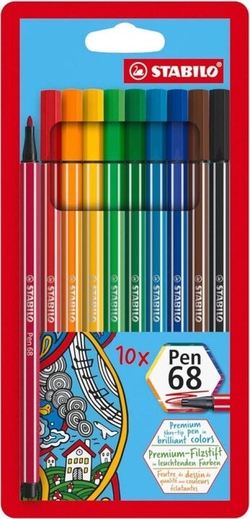 ESTOJO 10 CORES SORTIDOS STABILO PEN 68 PONTA MEDIA