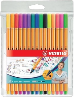 CASE OF 15 COLORS STABILO POINT 88 FIBER TIP 0.4MM.