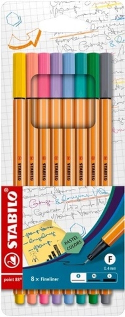 ESTOXO 8 CORES PASTEL STABILO POINT 88 PUNTA FIBRA 0,4MM