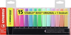 SET 15 MARCADORES STABILO BOSS FLUOR E PASTEL
