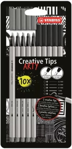 STUCHE 10 MARCADORES STABILO CRATIVE TIPS COR NEGRO,GRIS
